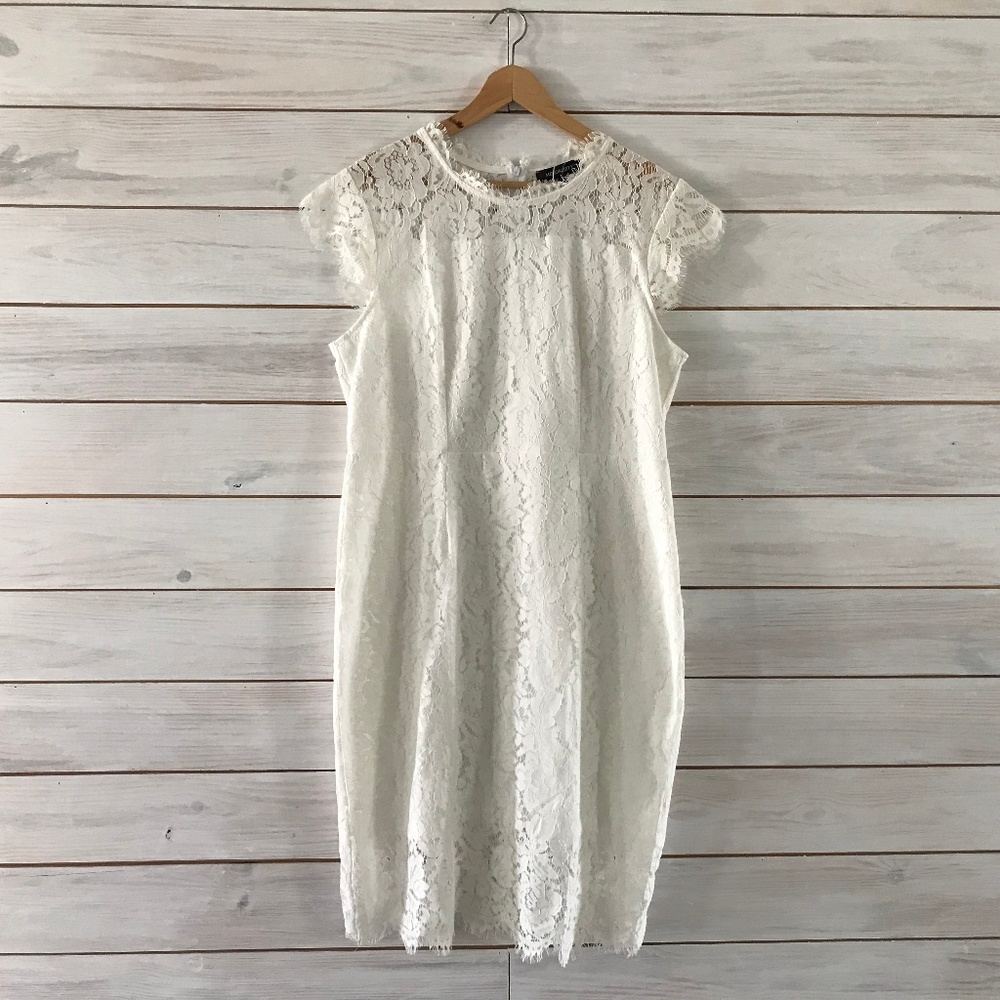 Merokeety White Lace Shift Dress